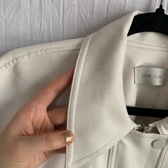 Low Classic Designer Korean Brand White Faux Leather Cargo Oversized Jacket - Picture 12 of 13